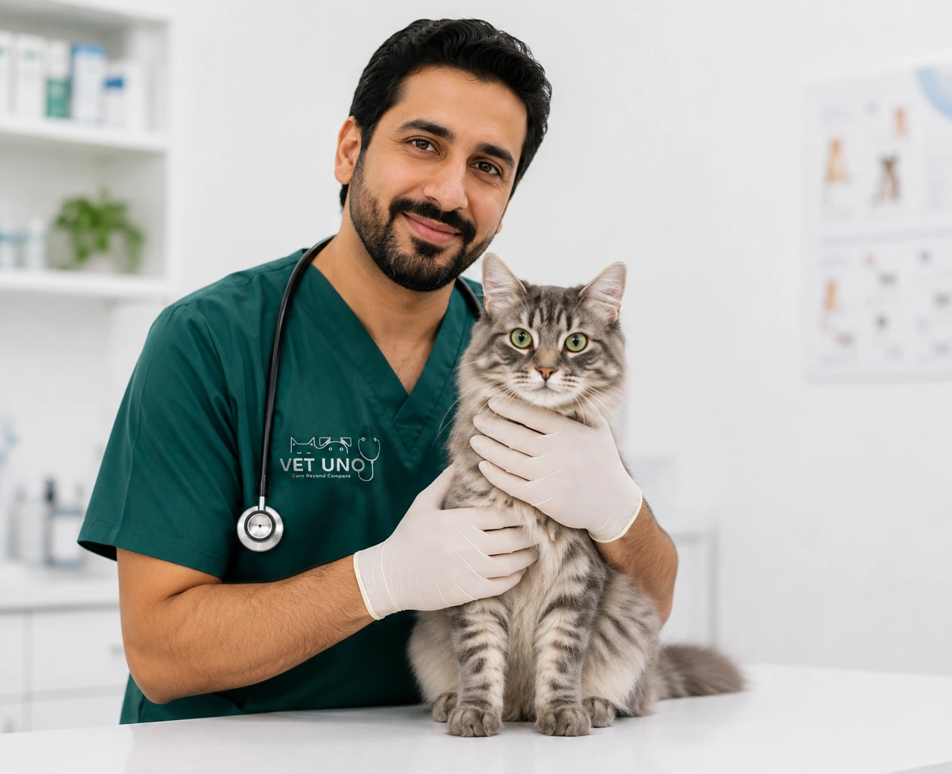 Vet Uno veterinarian caring for a pet